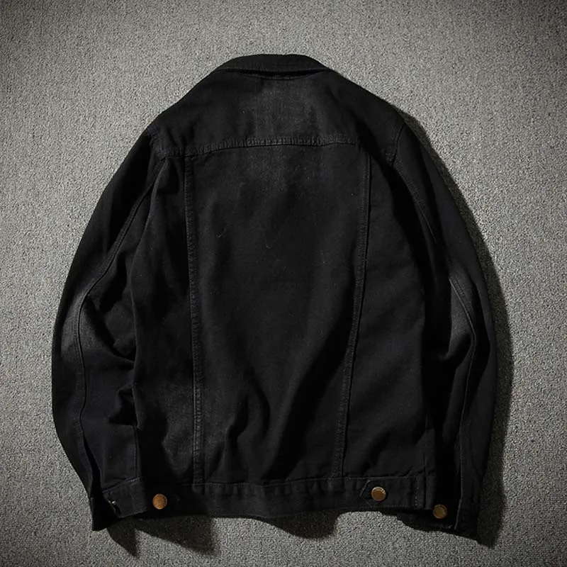 Мужская джинсовая куртка черная Повседневная приталенная из денима 4XL 5XL осень