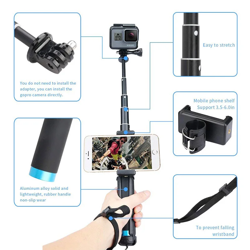 Алюминиевый Штатив для селфи раздвижной монопод Ручной штатив GoPro Hero 8/7/6/5 SJCAM EKEN