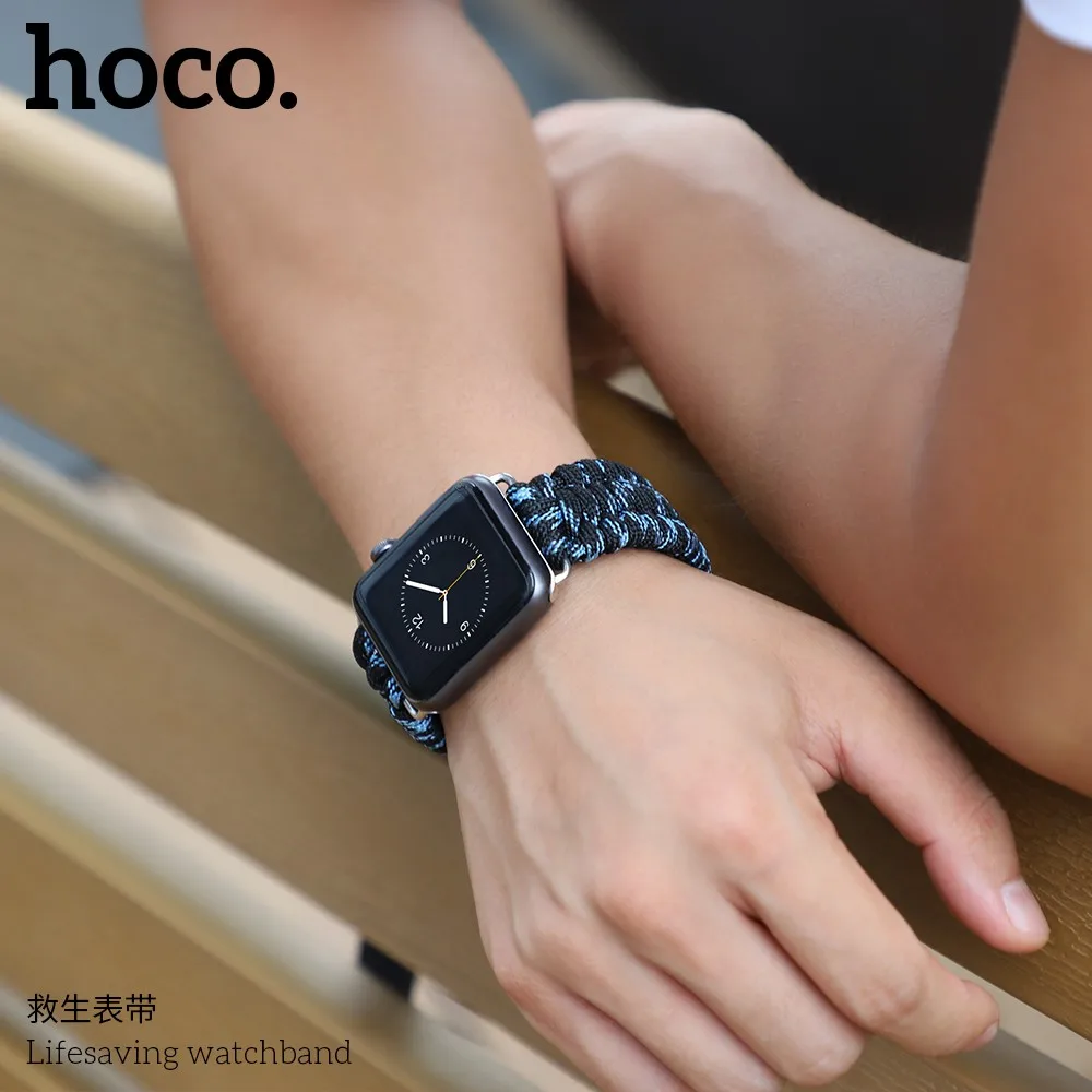 HOCO тканый нейлоновый веревочный ремешок для Apple Watch 42, 44 мм, 38, 40 мм, уцелевший инструмент, браслет для iWatch серии 5, 4, 3, 2, 1, браслет на запястье