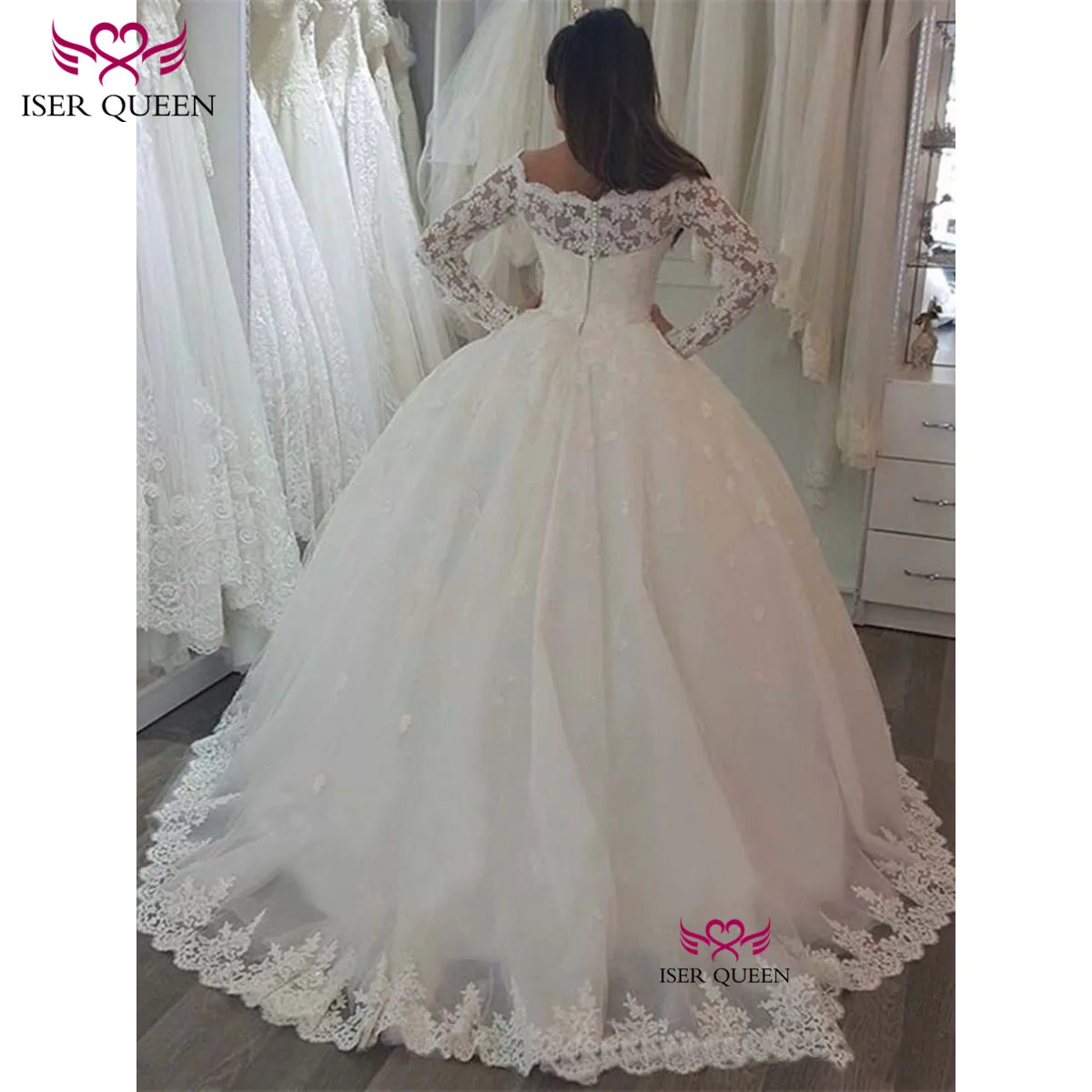 Вырез лодочкой Длинные рукава вышивка молния невесты платья vestido de noiva Иллюзия