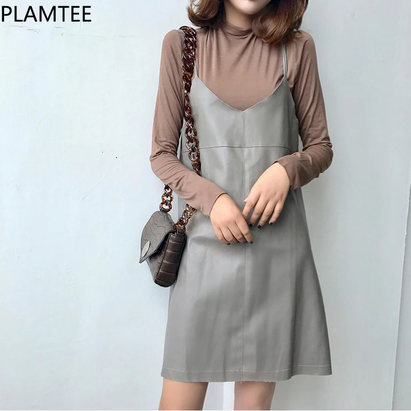 Plamtee из модного кожзаменителя Для женщин Платья на бретельках одноцветное