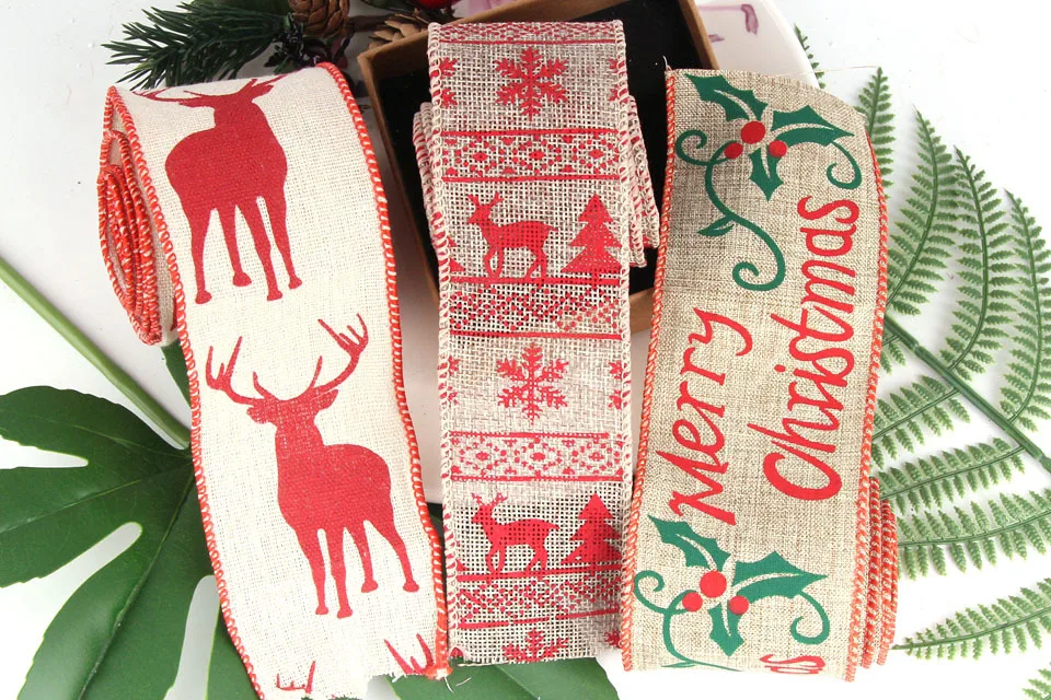 2 м/лот DIY рождественские мешковины джутовые мешковины рулоны Hessian ленты с мультяшным принтом деревенский Винтаж для украшения рождественской вечеринки