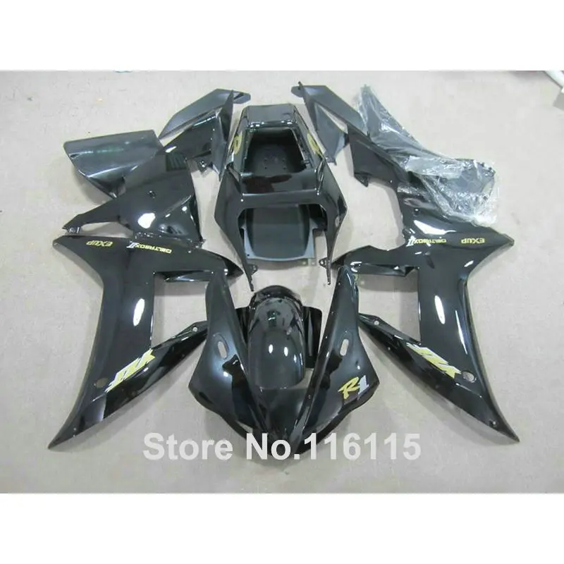 

Full injection molding Customize fairings set for YAMAHA YZF R1 2002 2003 all glossy black ABS plastic Fairing kit 02 03 QH82