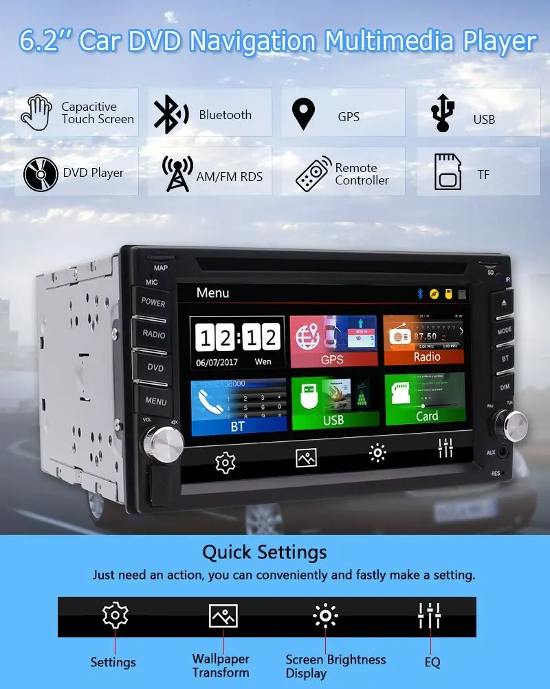 Двойной 2 Din Автомобильный gps DVD CD плеер стерео FM AM радио навигатор Поддержка SWC USD SD