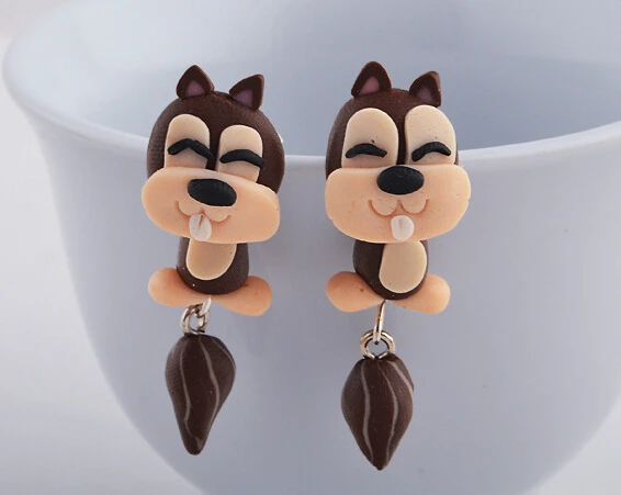 2015 мода ручной работы DIY мультфильм Полимерная глина серьги в виде белок женские