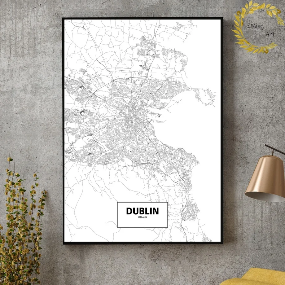 Ирландия Дублин пробковые карты города холст Художественная печать настенные