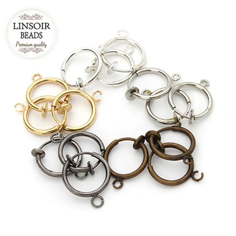 

LINSOIR 10pcs 13mm Copper Ear Wires Hooks Silver/Gold/Gunblack/Bronze Color Round Connectors Spring Clasps for Jewelry Making