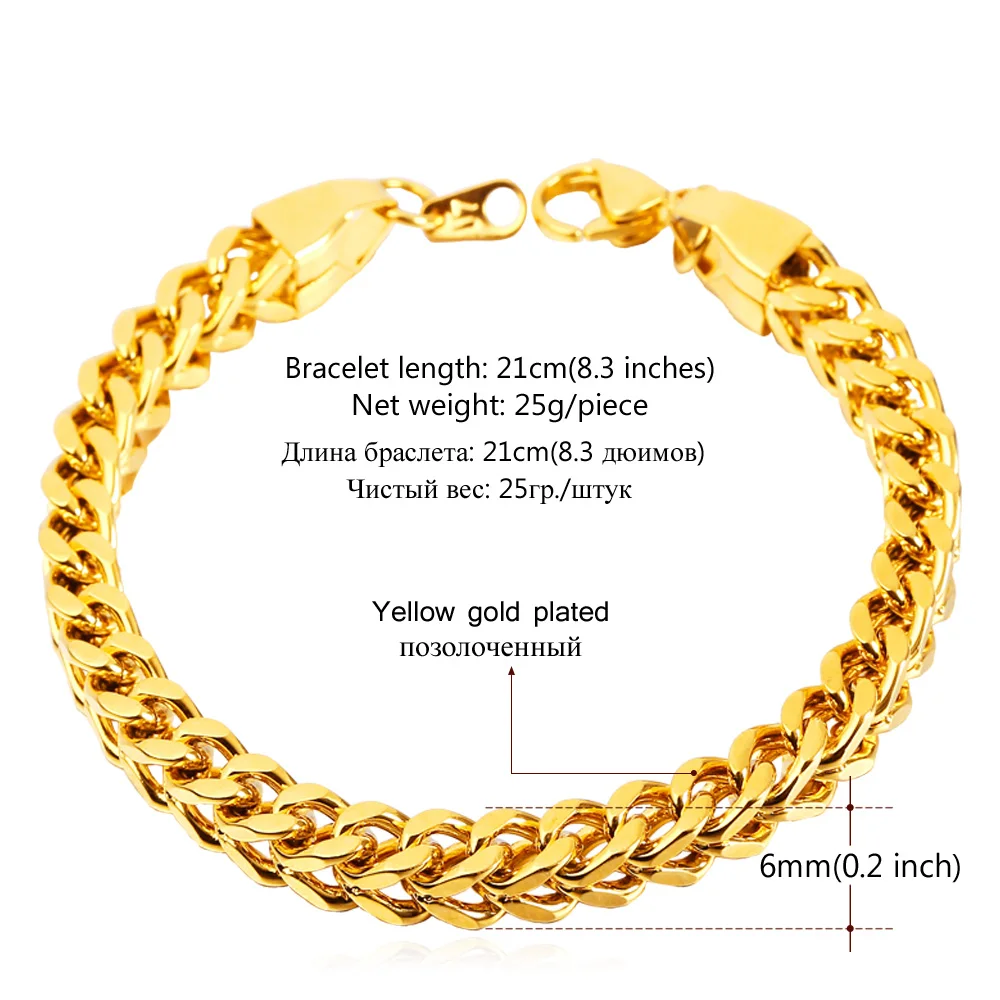 Крупные толстые браслеты из кубинской звеньев золотого цвета Φ 21 см 6 мм мужские