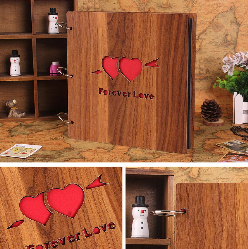 Квадратный деревянный свадебный альбом 2014 скульптура печать детей Diy Фотоальбом