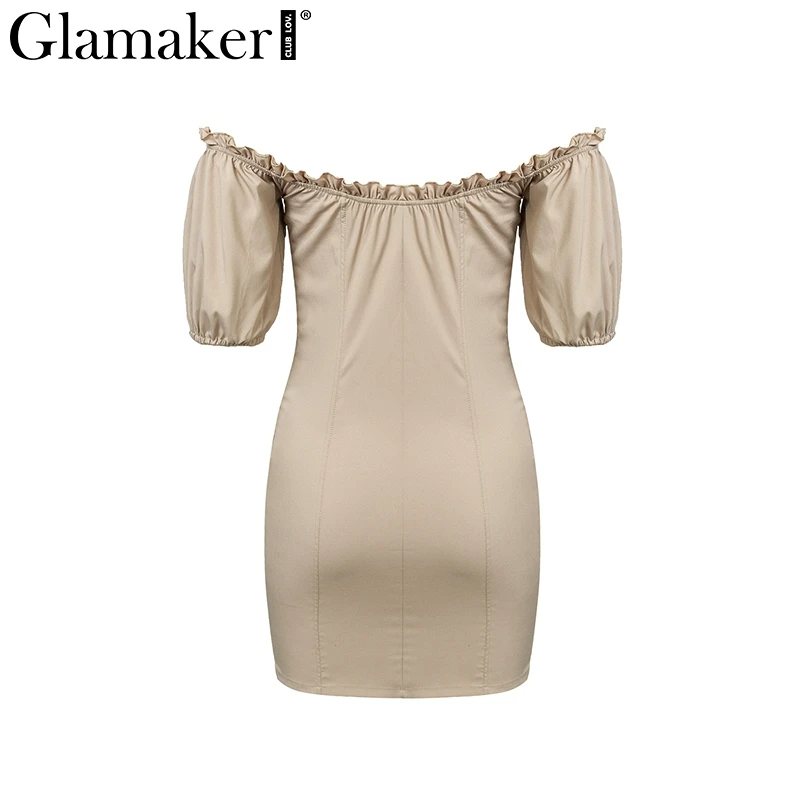 Glamaker черное платье с открытыми плечами, на шнуровке, с пышными рукавами, женское летнее облегающее платье для вечеринки, Сексуальное Мини Короткое платье для фитнеса, vestidos
