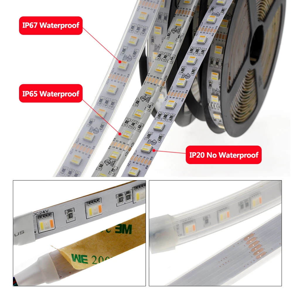 RGBCCT Светодиодная лента 5050 12 В/24 В 5 цветов в 1 чипах RGB+ WW+ CW 60 Светодиодный s/m 5 м/лот RGBW светодиодный светильник 5 м/лот