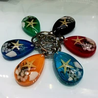 novelty new fashion luminous shell starfish charm keychain for women blue seaworld crystal key chains men trinket jewelry gift