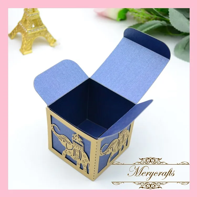 

2017 Sleeve Square Box Wholesale Elephant Animals Pattern Customizable Party Decorations Laser Cut Candy Box Favor Box