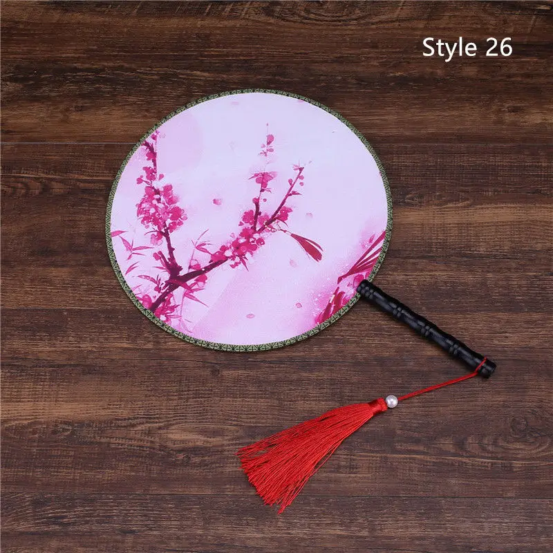Style 26 28 Стиль s Женский Классический танец Круглый Китайский стиль ручной двусторонний цветок Печатный Шелковый круговой вентилятор с кисточкой кулон - Цвет: Style 26