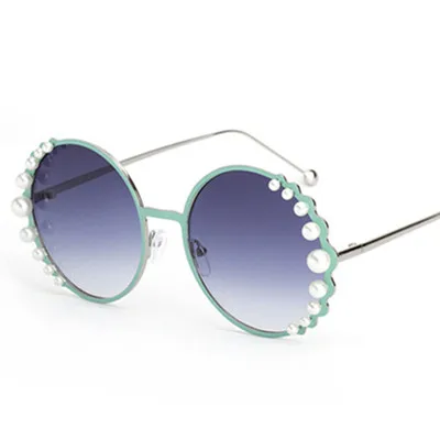 HBK круглые жемчужные солнцезащитные очки Modis Oculos De Sol feminino Роскошные винтажные женские брендовые дизайнерские солнцезащитные очки градиентные UV400 - Цвет линз: C7 GreenBlue.L