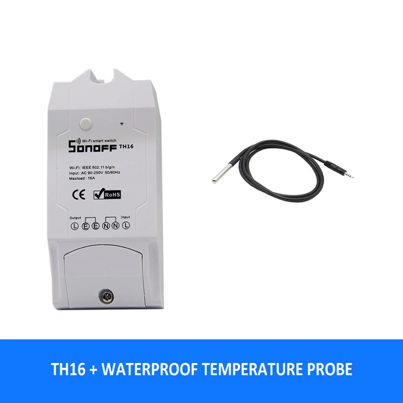 SONOFF TH16 DIY 16A 3500 Вт умный дом wifi беспроводной термостат температуры и влажности Модуль приложение пульт дистанционного управления розетка - Цвет: Waterproofsensor