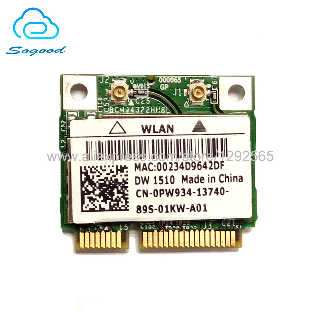 Сетевая карта Broadcom BCM94322HM8L DW1510 Двухдиапазонная сетевая 2 4G + 5G 300M half mini pci e 802.11a/n/g/b