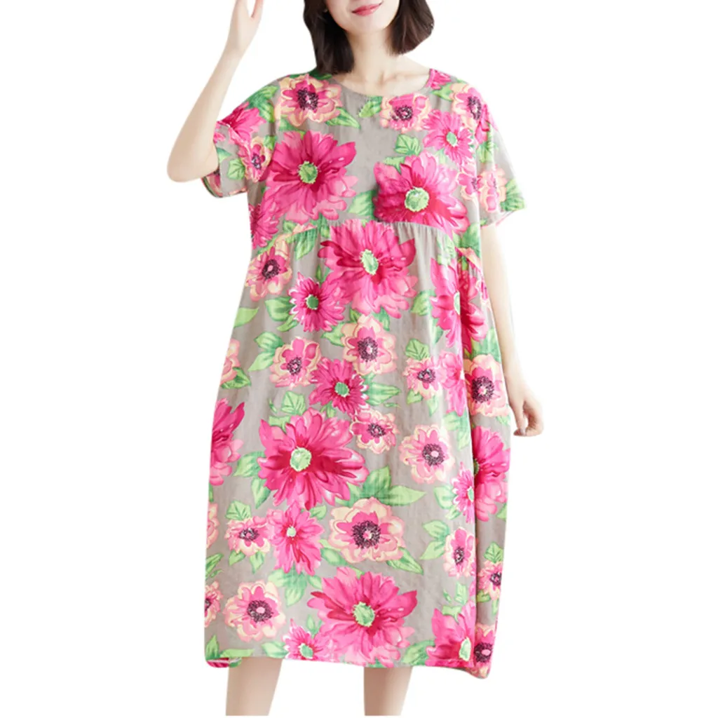 Модное летнее женское Повседневное платье с принтом круглым вырезом коротким