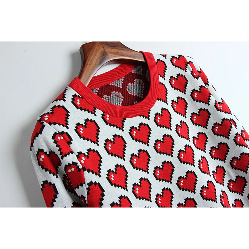 New Fashion Sweater Female Pullovers Heart Pattern Jacquard Autumn Knitted Sweaters Pullover Slim Runway Tops Jumper C-231 | Женская