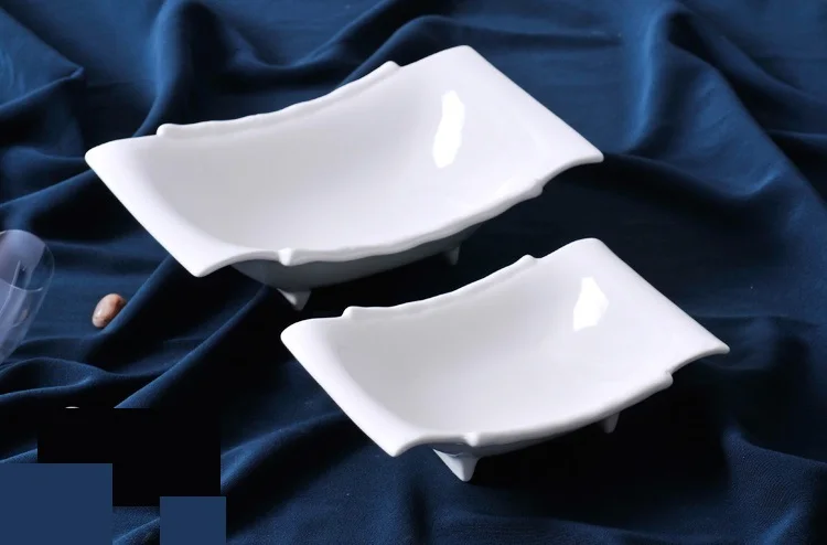 Concise Ceramic Footed Rectangle Serving Dish Set Decorative Porcelain Dining Plate Tableware Ornament Craft for Pudding and Pie | Дом и сад