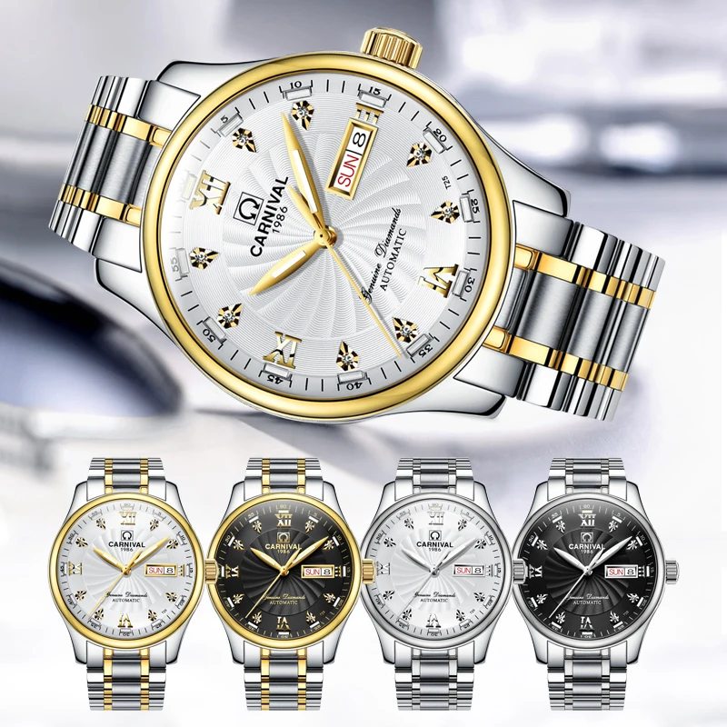 

2017CARNIVAL Military Tritium Luminous Men's Watch Luxury Sports Waterproof Genuine Brand Stainless Steel Mechanical Wrist Watch