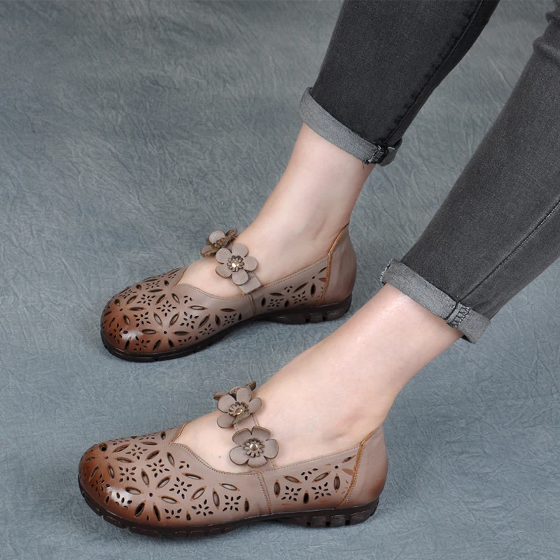 Женские кожаные туфли на плоской подошве повседневная Летняя обувь 2019 года