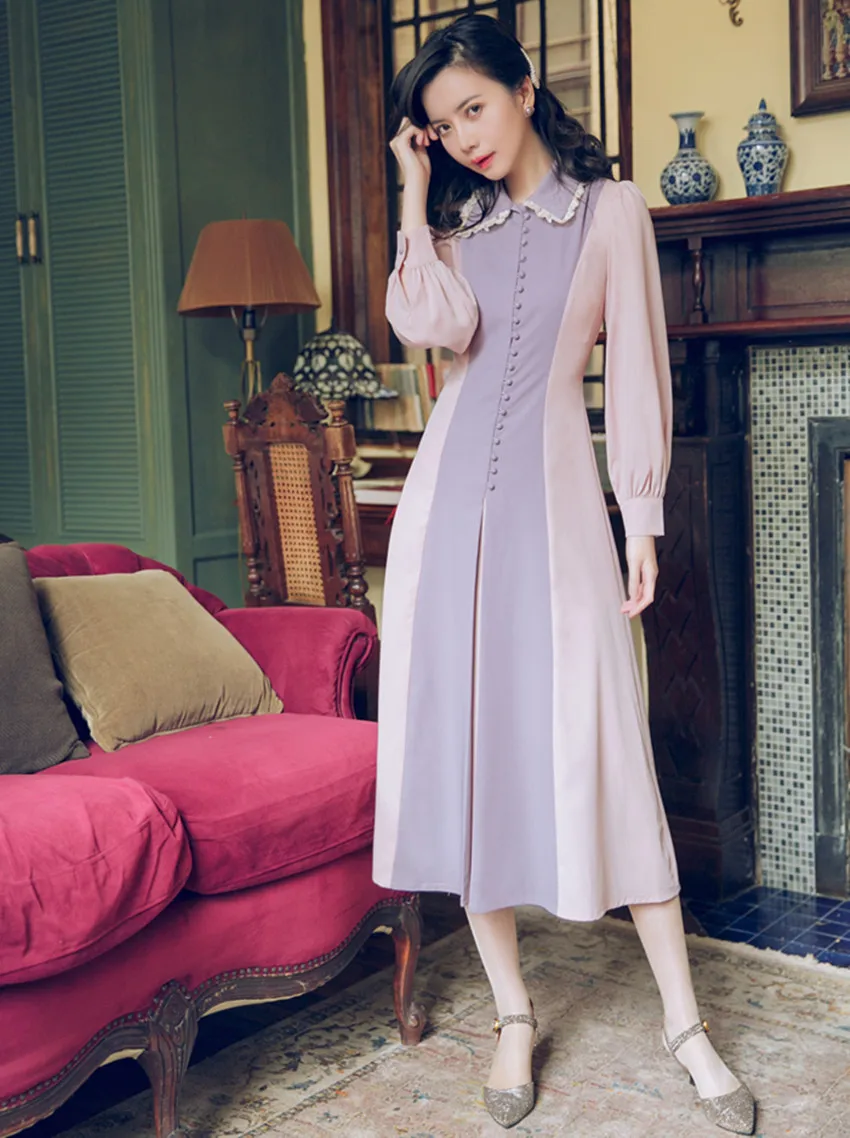 Женское однобортное платье HAMALIEL винтажное длинное с длинным рукавом элегантное