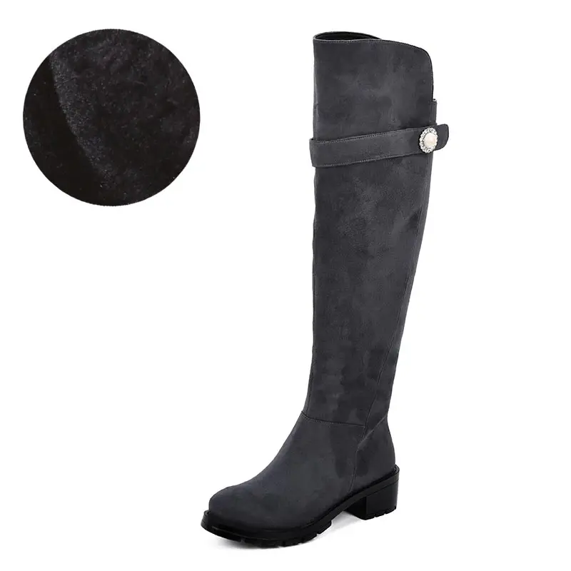 GRAY PLUSH ROYYNA/Новые дизайнерские пикантные женские зимние сапоги выше колена из флока Модные женские зимние сапоги до бедра модная женская обувь - Цвет: GRAY PLUSH