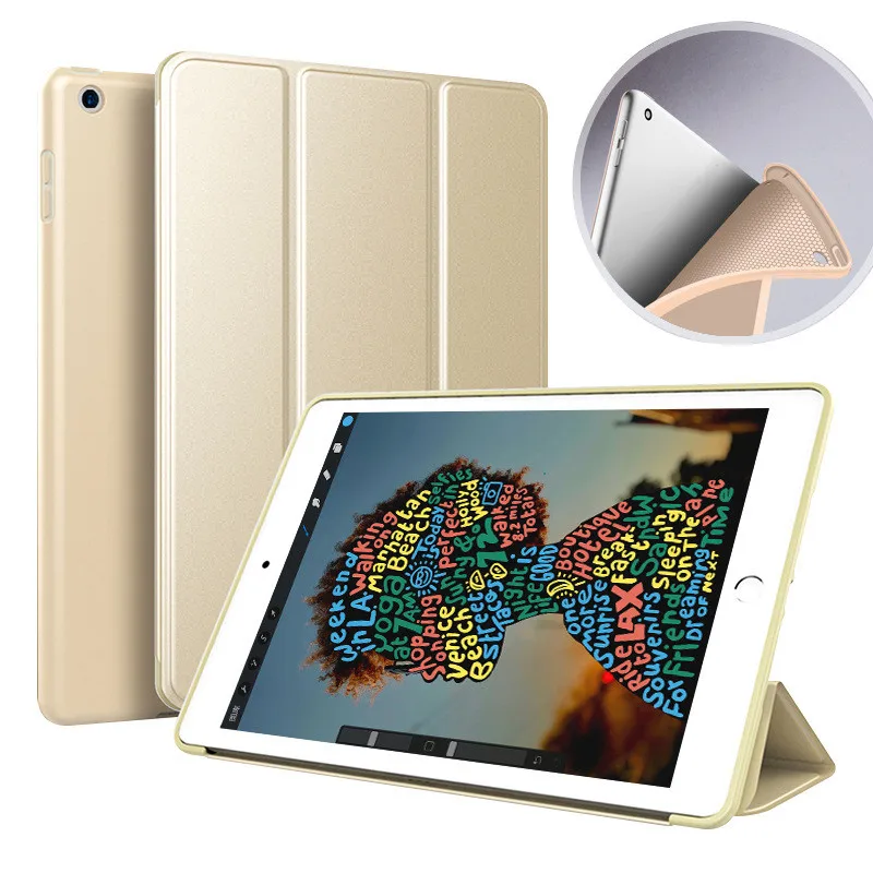 Золотой Чехол для iPad Air2 модель A1566 A1567 Мягкая силиконовая Нижняя задняя крышка из искусственной кожи чехол с тройной подставкой Авто Режим сна/Пробуждение Смарт-Чехол - Цвет: Золотой