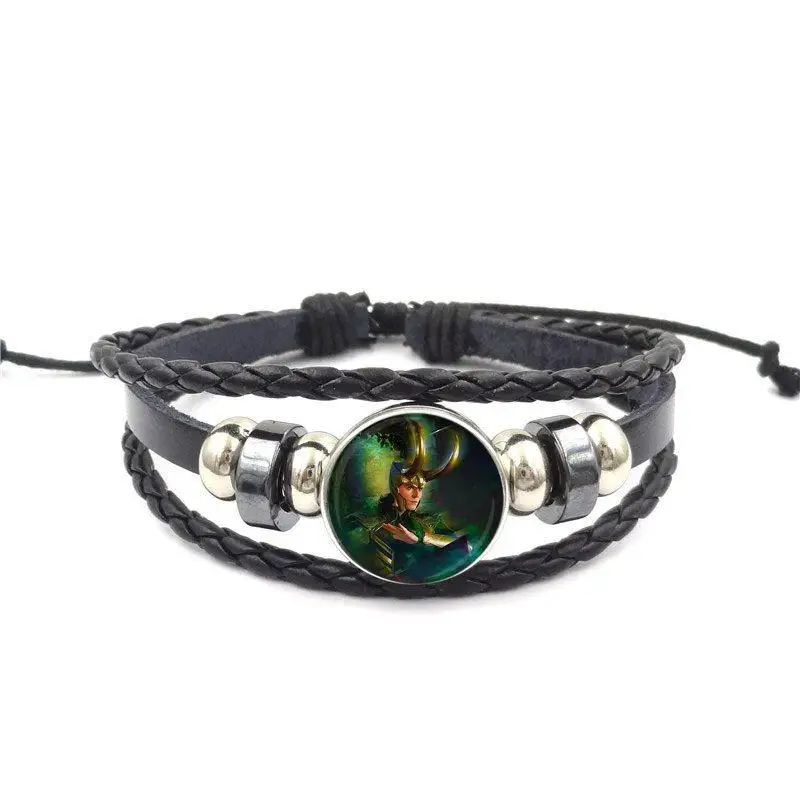 EJ Glaze Loki God of Mischief Logo Black Leather Glass Bracelet Bangles for Women and Girls image 4