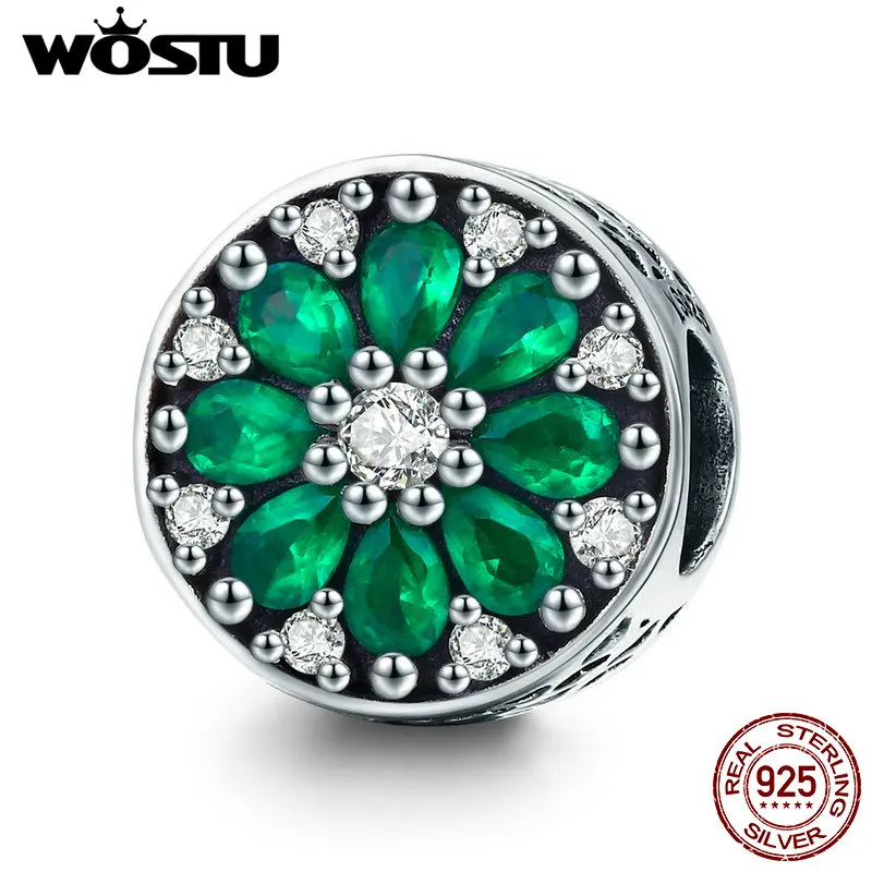 WOSTU 925 пробы Серебряный Летний стиль, Зеленый CZ бисер Шарм Подходит браслет ожерелье ювелирные изделия Подарки для женщин CQC629