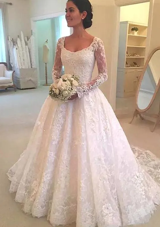 Beautiful Cheap long sleeves White Ivory Lace champagne tulle A li'ne Wedding Dresses Bridal Gowns vestido de noiva 2019 | Свадьбы и