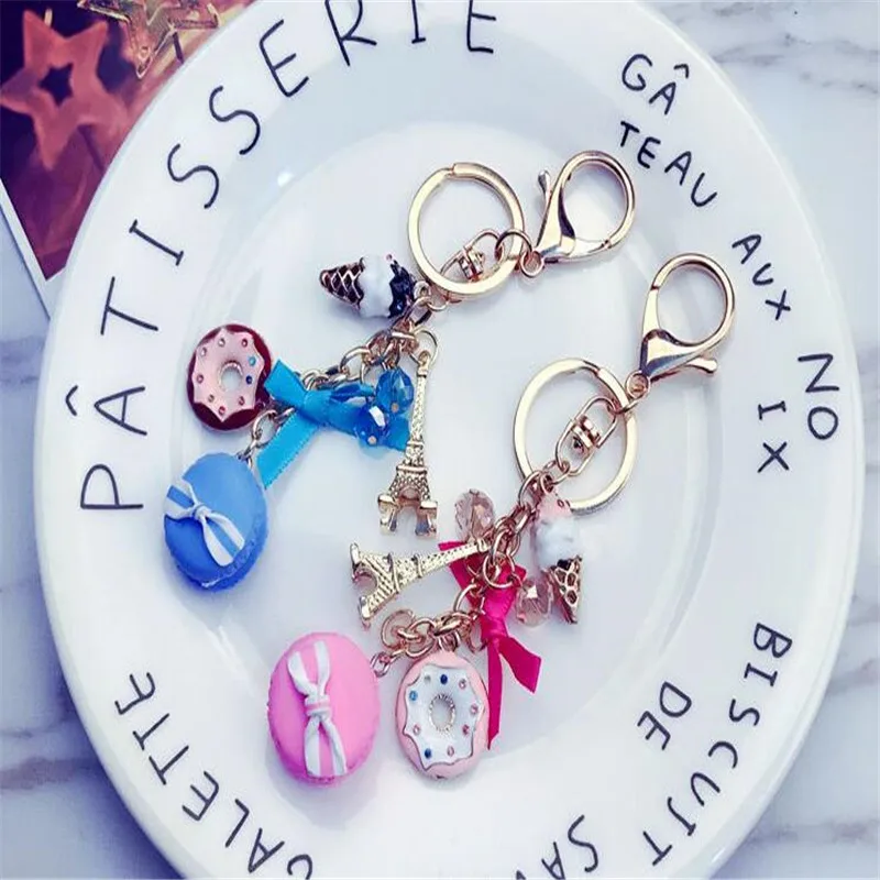 Торт Макарон брелок брелоки с французским Парижем башней макарунами лентой