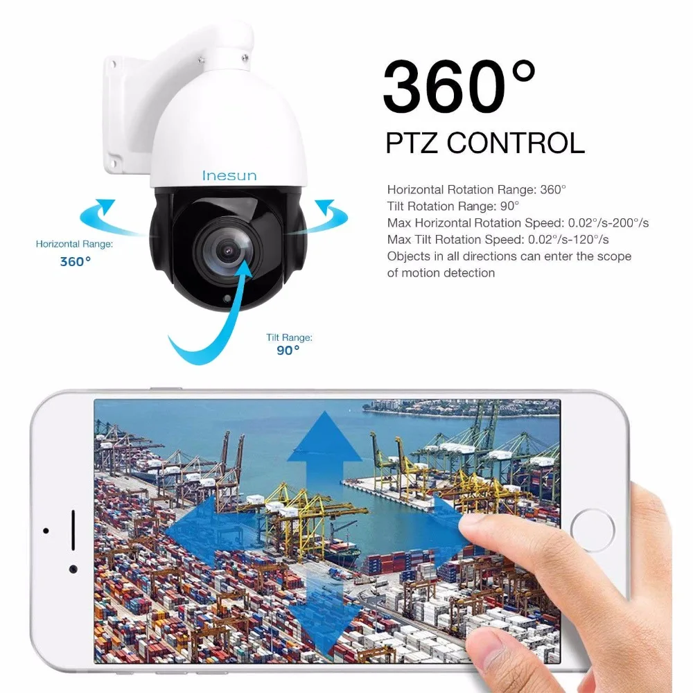 Inesun наружная PTZ IP камера безопасности 5MP супер HD 2592x1944P панорамирование наклона 30X оптический зум скорость купольная камера 300 футов ИК Ночное Видение