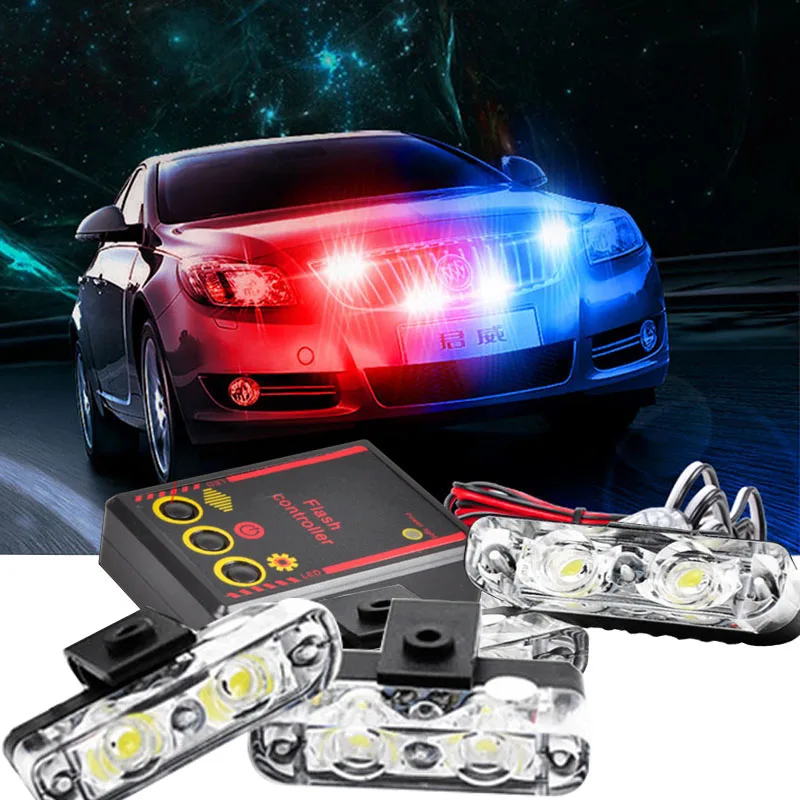 1Set 4 IN 1 led flashing Mini Emergency Vehicle LED Warning Lights 12V Waterproof Red and blue light police strobe | Автомобили и