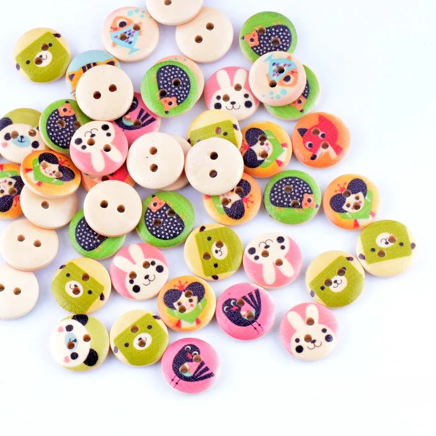Круглый Повседневный смешанный милый рисунок с животными 100 шт. 2 отверстия
