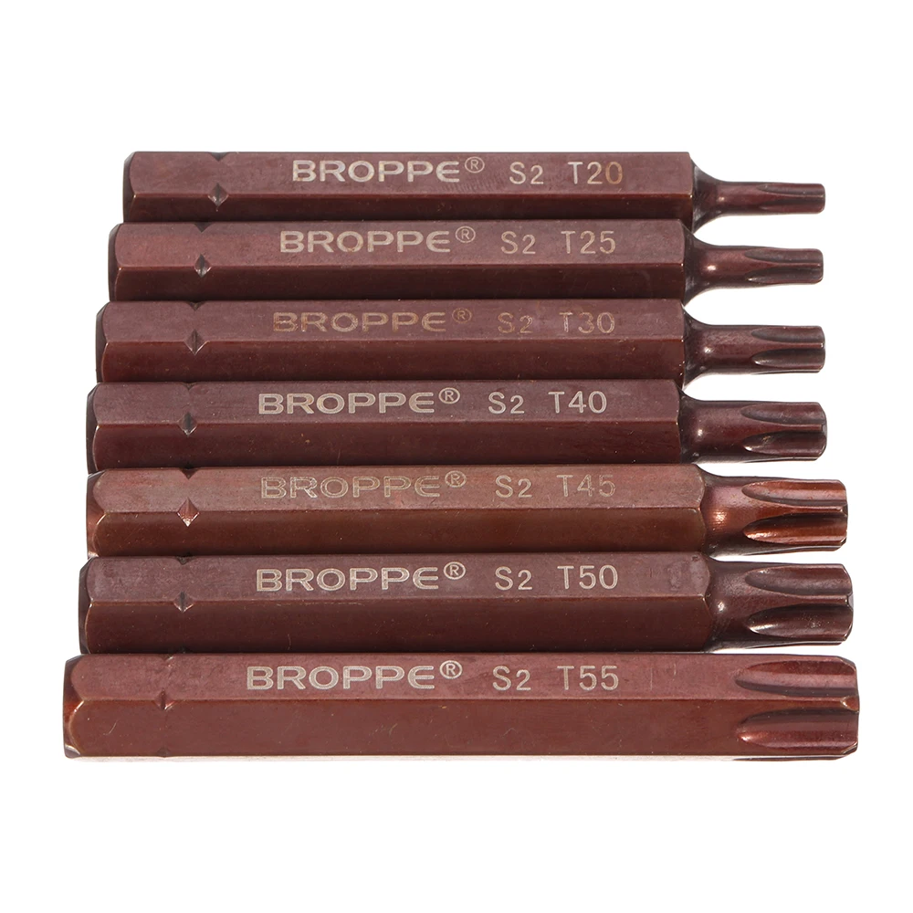 Broppe 7 шт. T20/T25/T30/T40/T45/T50/T55 75 мм Torx Магнитная S2 Стальная отвертка 10 шестигранный