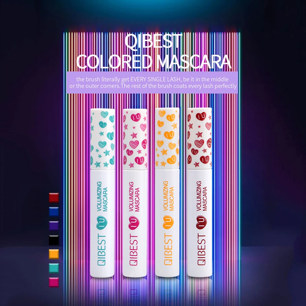 QIBEST 7 цветов тушь для ресниц красная синяя желтая кремовая густая Подкручивающая