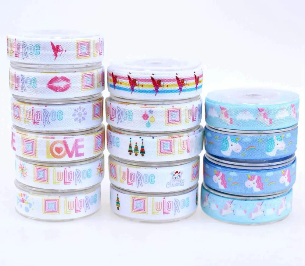 

Free Shipping 15 designs heat transfer print Fold Over Elastic Ribbon 50yards/lot DIY Hair accessories and decorative materials