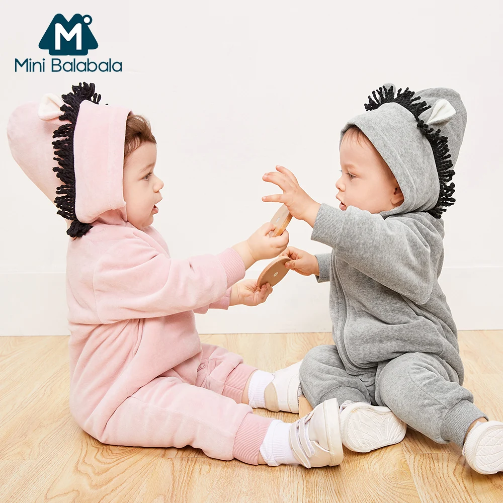 Мини комбинезон Balabala Baby Critter хлопковый цельный с длинными рукавами и капюшоном на