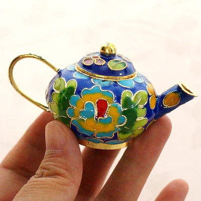 round pot blue Милая китайская перегородчатая эмаль мини чайник украшения ручной работы плода медные филигранные эмали домашний декор горшок ремесла подарок - Цвет: round pot blue