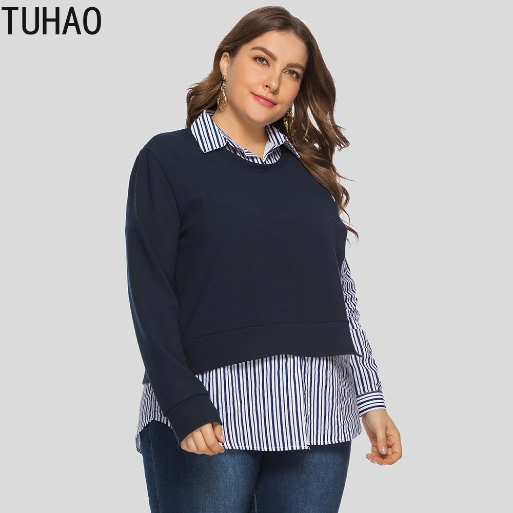

TUHAO Autumn Winter 2019 Office Lady Blouses Leisure Femme Casual Long Sleeve Striped Large Size 5XL 4XL 3XL Women's Shirts LW70