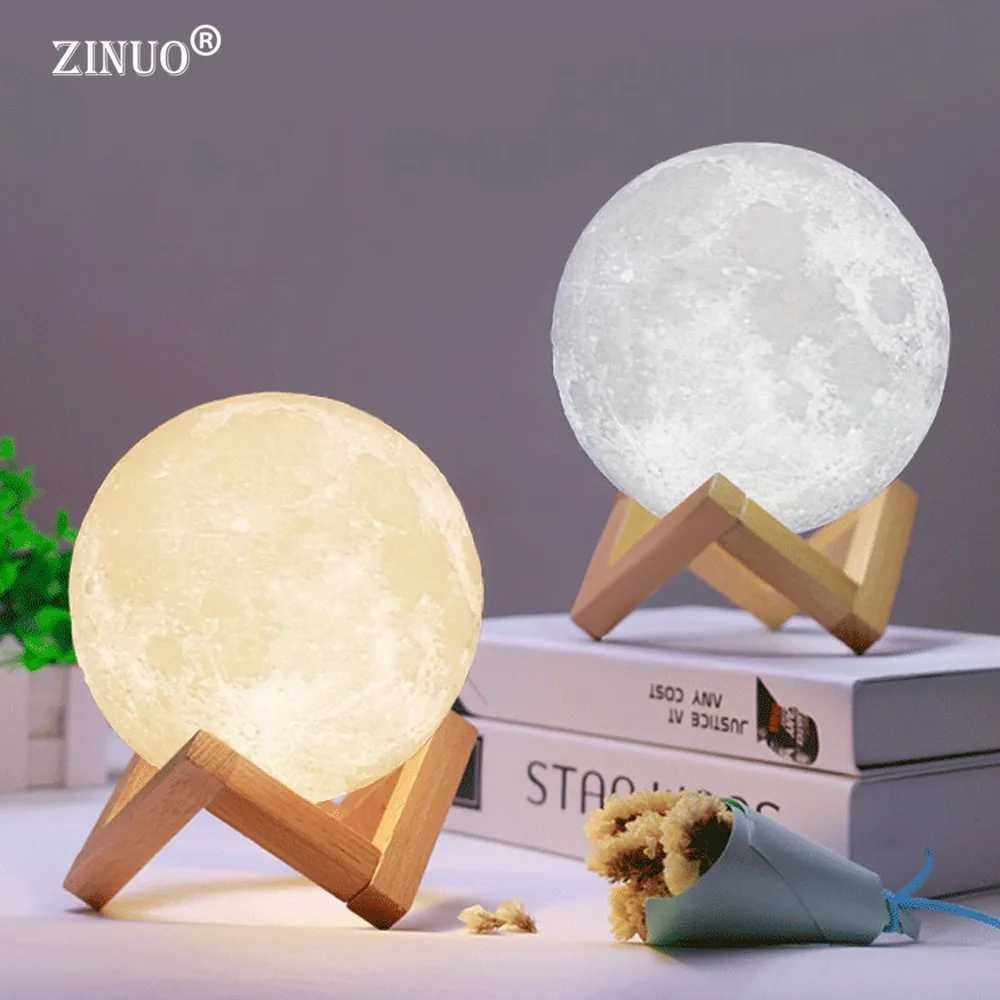 ZINUO Перезаряжаемые Луны лампы 2 Цвет изменения 3D светильник сенсорный выключатель 3D печати лампы Moon Спальня Этажерка ночной Светильник креативный ночни