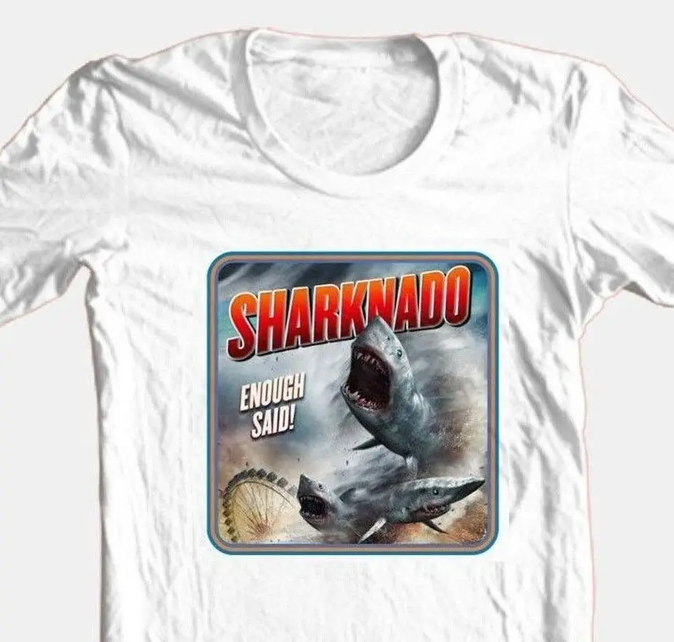 Футболка Sharknado B Movie Sci Fi Horror фильм 100% хлопок Графический белый тройник Новая