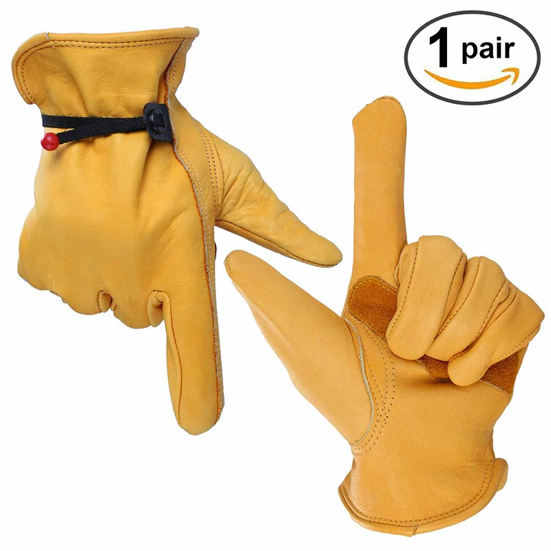 

OZERO Mechanics Work Gloves Waterproof Safety Garden Gloves Leather Welding Protective For Glass Handling, Shop Floor Operations