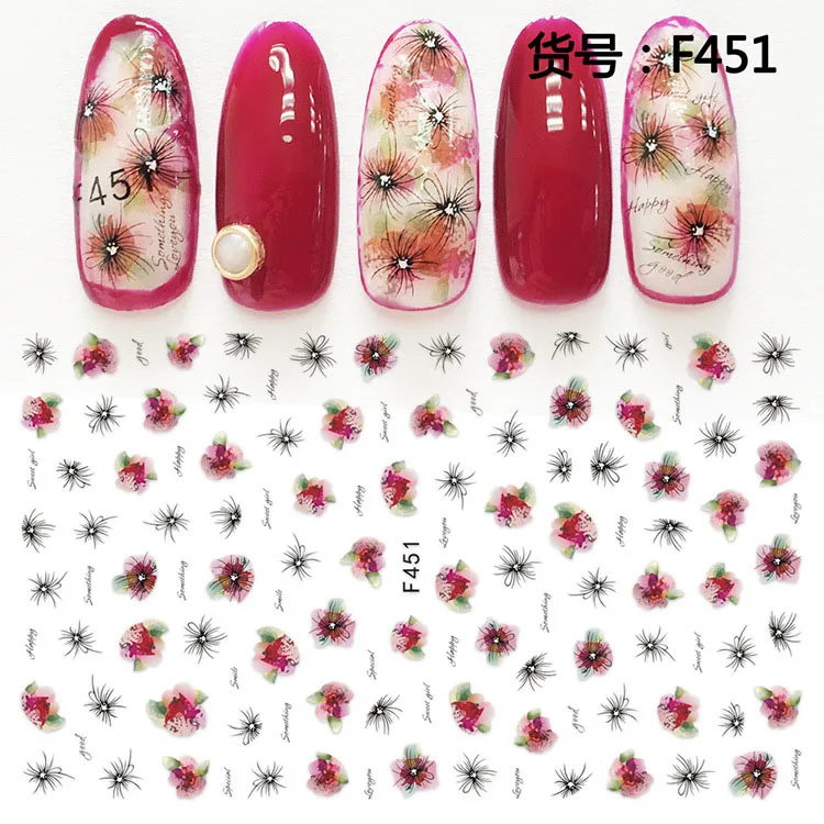 F451 1 лист, черное ожерелье, ювелирный дизайн, переводная наклейка для воды, наклейки для ногтей, сделай сам, модные обертывания, советы, инструменты для маникюра - Цвет: F451