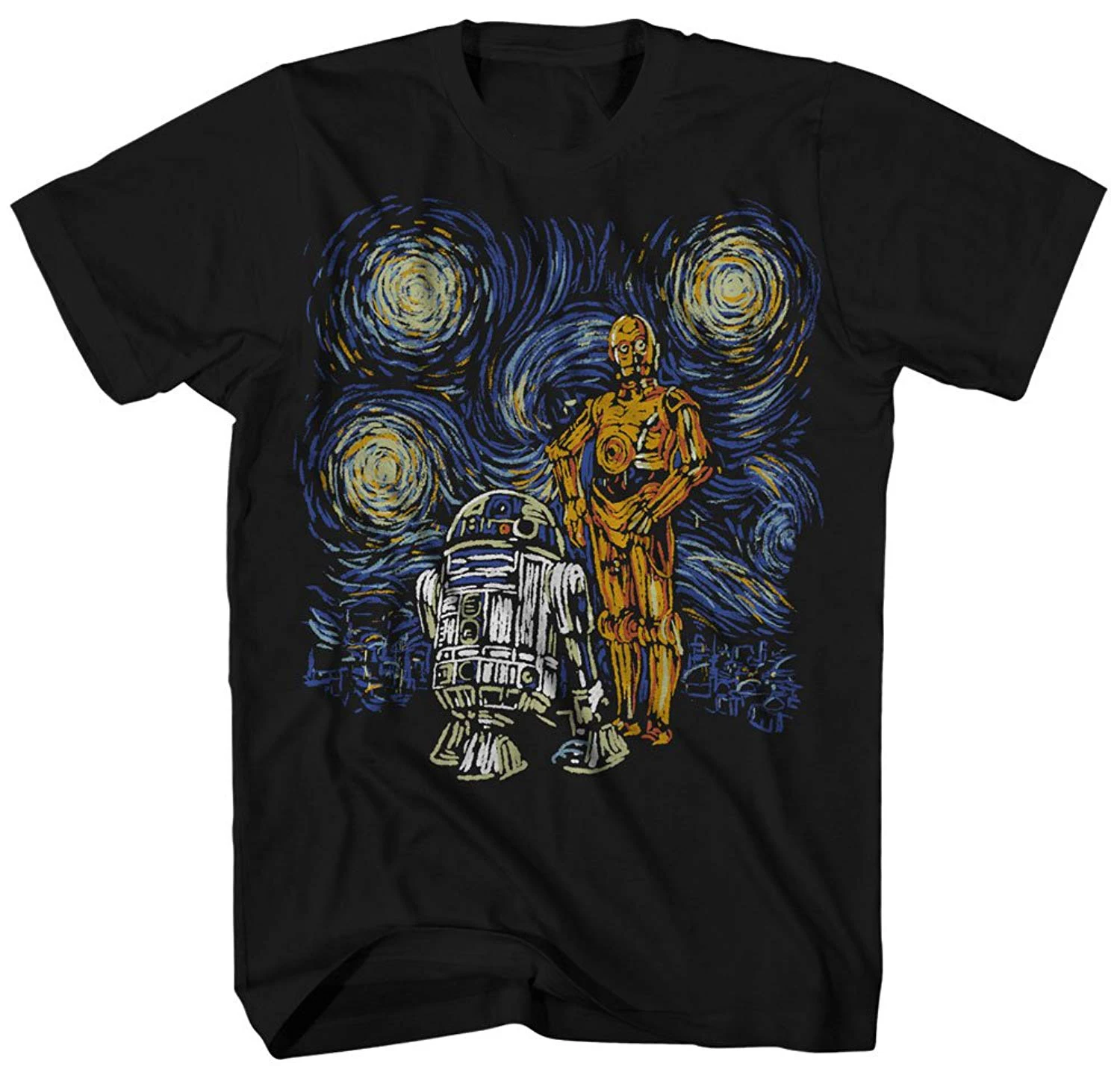 Star Wars Звездная ночь R2-D2 C-3PO Ван Гог взрослых Для мужчин Женская Graphic Tee Одежда