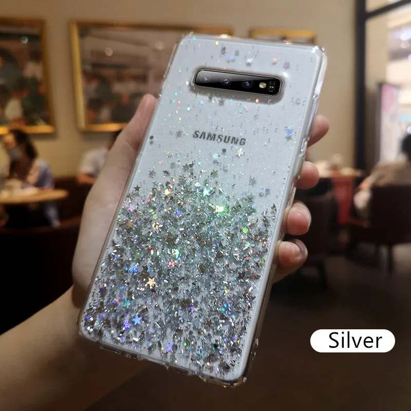 Модный сверкающий блестящий чехол для samsung Galaxy S10 S9 S8 Plus S 10 силиконовый, прозрачный блестки мягкая прозрачная задняя крышка чехол для телефона