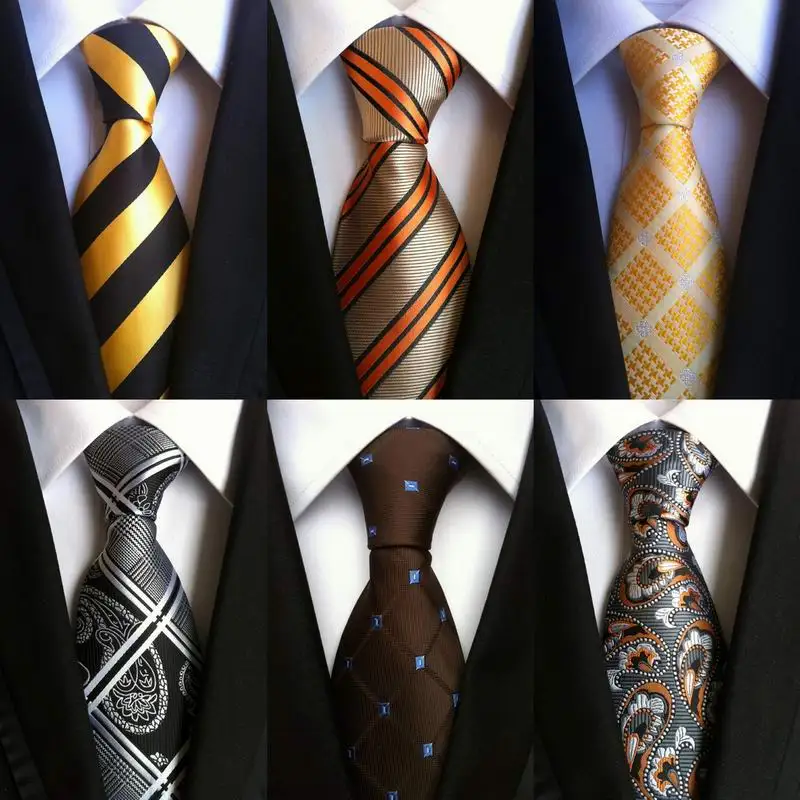 

SKng High Quality Stripes Gold Black 100% Silk Necktie New Fashion Jacquard Woven Classic Ties Men Gravata Corbatas Ties
