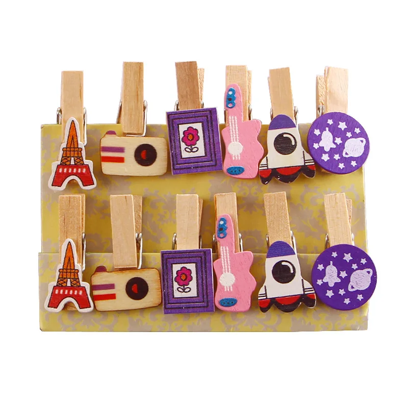 

12pcs 35x7mm Multifunction Lovely DIY Wood Clothes Pegs Clothespin Clips Office Party Decoration Accessories Photo Hanging Pegs